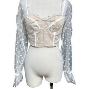 Runway the Label RNWY Chloe Sheer White Polka Dot Bustier Top Size SmLl